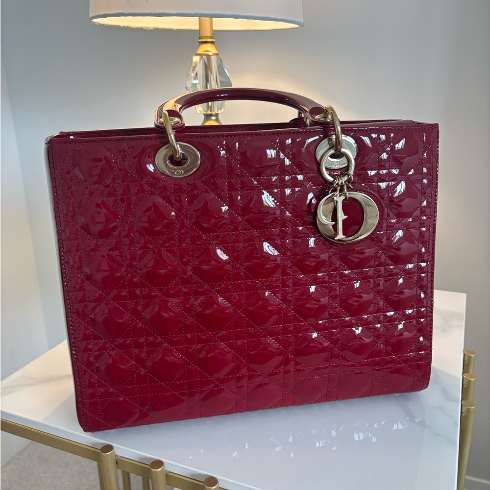 Dior Red Patent Leather Tote with Cannage Quilting